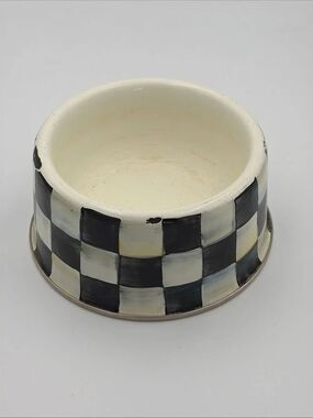 Mackenzie Childs Courtly Check Enamel Pet Dish EUC